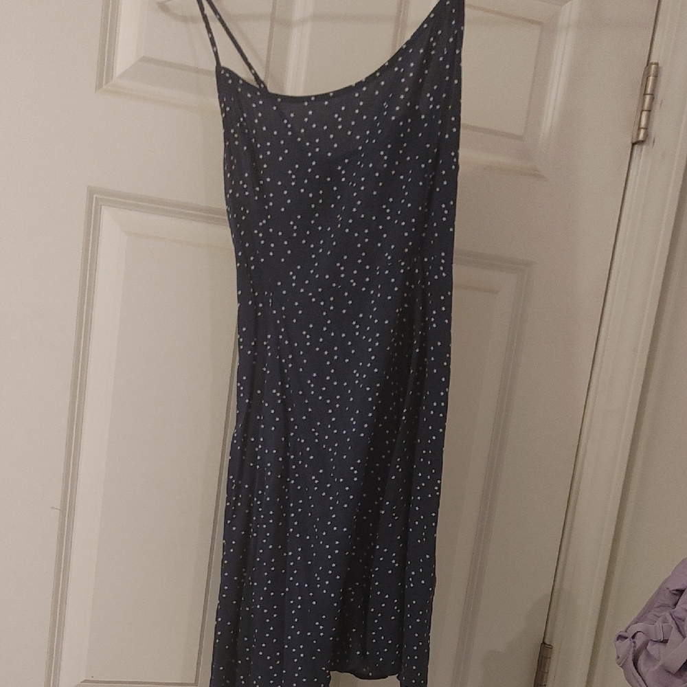 Elegant Navy Blue Polka Dot Dress